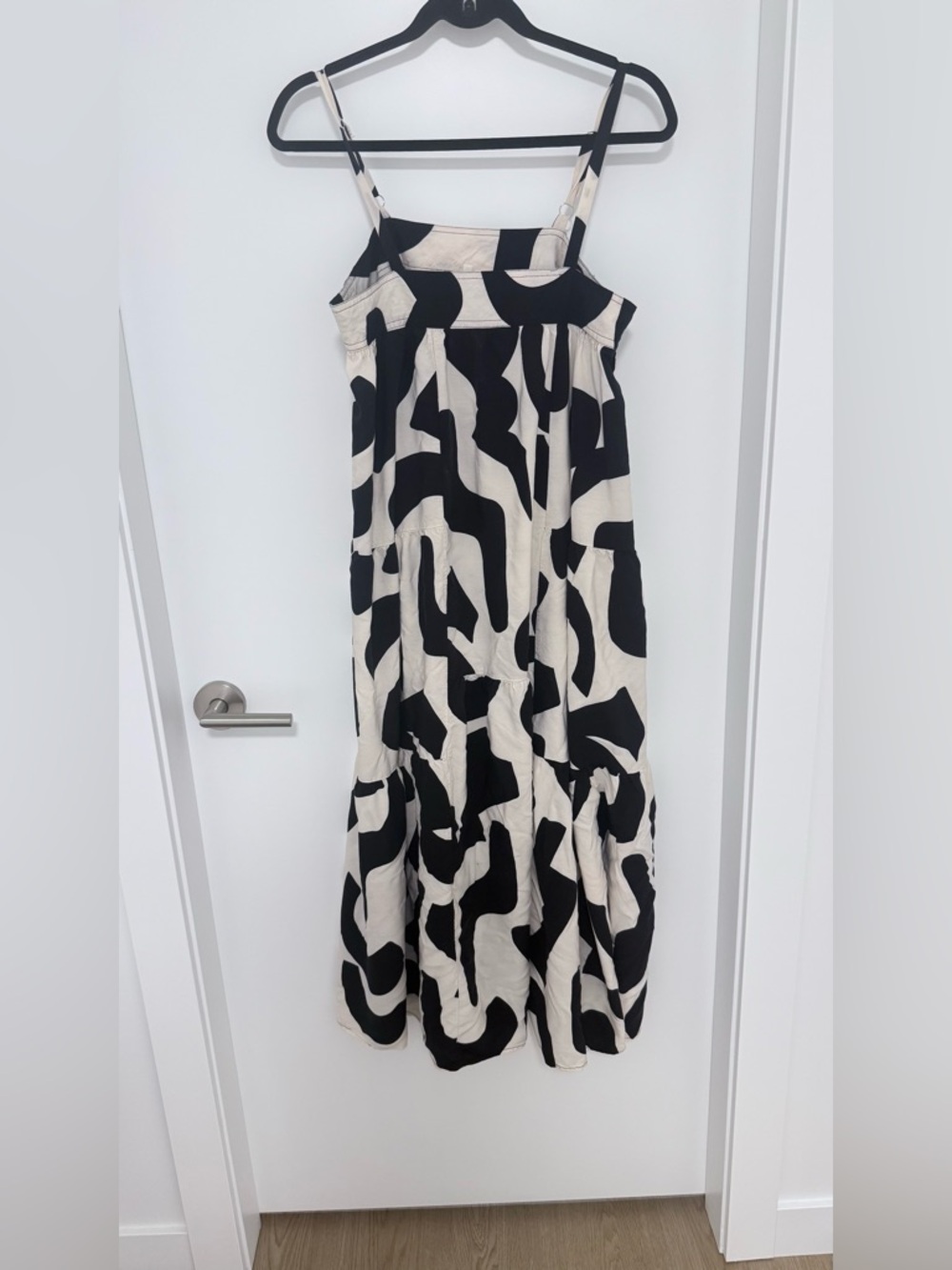 Black and Cream Abstract Print Spaghetti Strap Dress